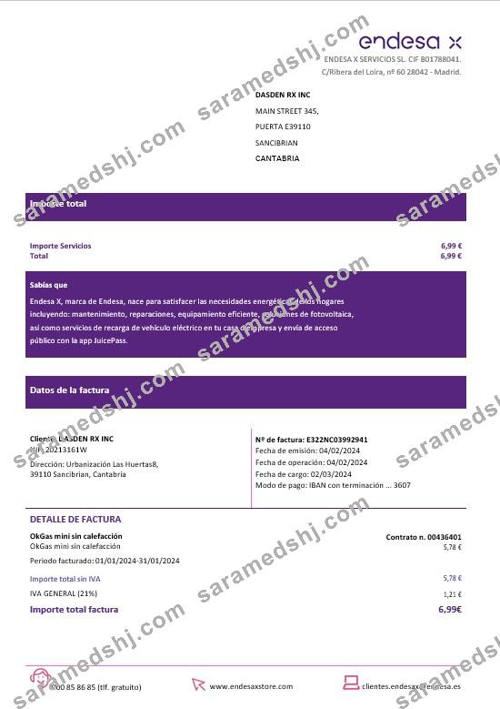 Spain Barcelona Endesa X electricity business utility bill Word and PDF formats